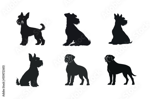 Silhouette collection of miniature schnauzer and dogue de bordeaux