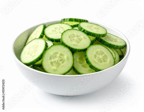 a bowl of sliced cucumber isolated on a white background