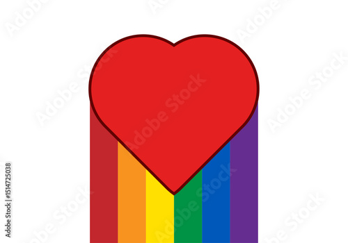 Corazón rojo con estela de la bandera del orgullo lgbtq+