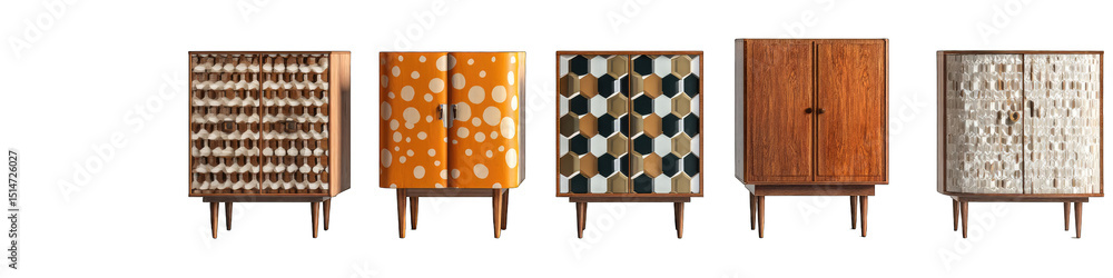 Naklejka premium Four vintage-style cabinets with patterned doors