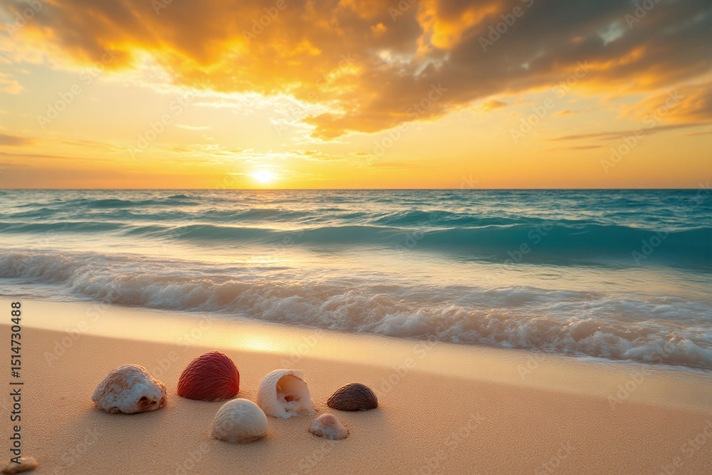 beach with shells on the sand and the ocean in the background1 beach with shells on the sand and the ocean in the background1