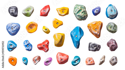 A set of colorful rock climbing holds,Transparent background, PNG file