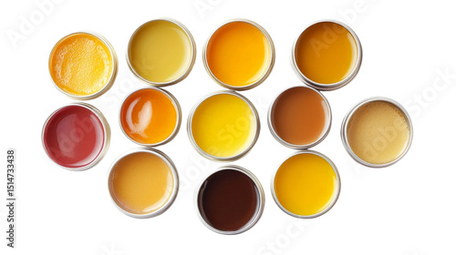 A set of natural beeswax lip balms in small tins, Transparent background, PNG file