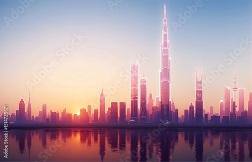 Modern City Skyline at Sunset