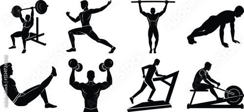 Fitness and Gym Activity Silhouettes set, vector design bundle
