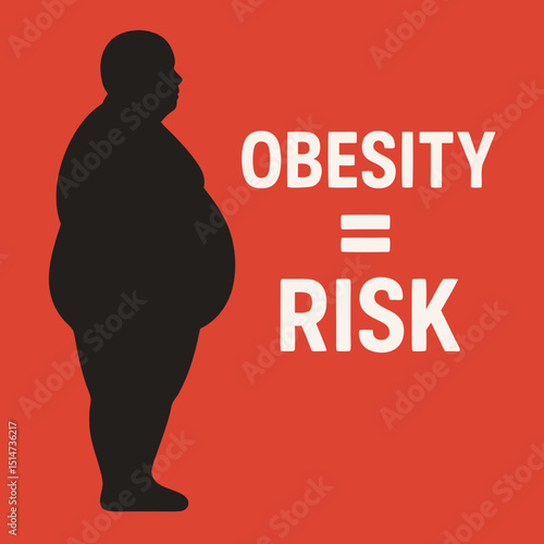 Obesity is risk, Fat man silhouette with typography concept