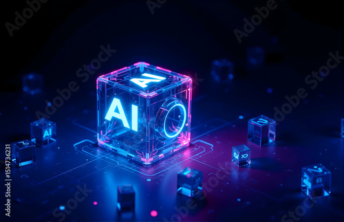 AI - themed Glowing Cube with Futuristic Design