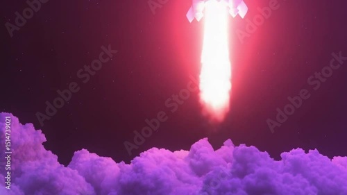 Rocket launch into a vibrant purple night sky