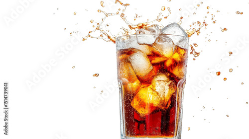 A tall glass of cold brew coffee with ice and a splash of cream, Transparent background, PNG file