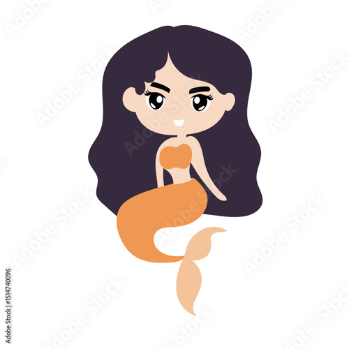 Adorable cute cartoon mermaid character. Pretty Mermaid Character with Fish Tail 
