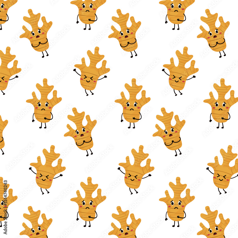 cute ginger vagetable clipart face expression seamless pattern cute ginger vagetable clipart face expression seamless pattern