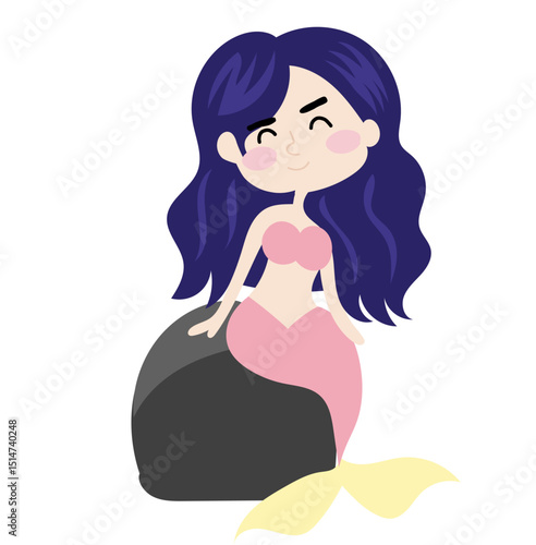 Adorable cute cartoon mermaid character. Pretty Mermaid Character with Fish Tail 