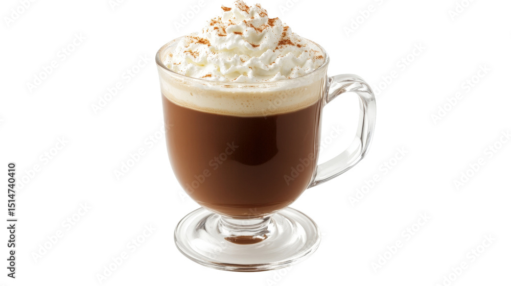 A traditional Irish coffee with whipped cream on top, served in a glass mug, Transparent background, PNG file A traditional Irish coffee with whipped cream on top, served in a glass mug, Transparent background, PNG file