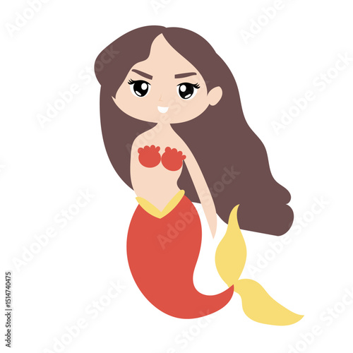 Adorable cute cartoon mermaid character. Pretty Mermaid Character with Fish Tail 