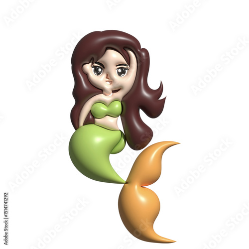 Kawaii 3d mermaid is beautiful element design character