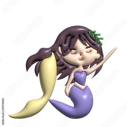 Kawaii 3d mermaid is beautiful element design character