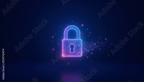 Wallpaper Mural Futuristic padlock made of glowing particles, illustrating data protection, encryption, and cyber security in the digital world on a dark background Torontodigital.ca