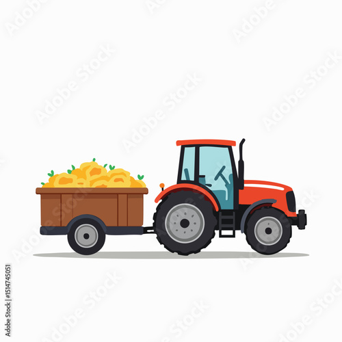 Minimalist Flat Vector Tractor Transporting Harvested Crops