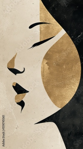 Elegant profile art featuring abstract woman with gold accents and minimalist design elements in a contemporary style