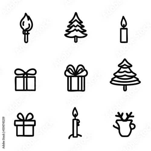 Minimalist Christmas advent calendar line art icons each day including gifts candles trees and festive symbols