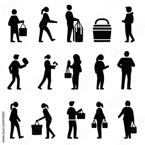 Outline icons of holiday charity including donation box volunteers food drive winter clothing giveaways