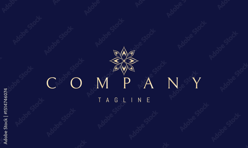 Fototapeta premium Vector golden logo with an abstract image of a floral pattern with leaves in the form of a flame.