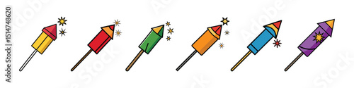 Celebratory firework rocket icon on a stick, representing festival, celebration, party fireworks, holiday spark and pyrotechnic vector design symbol