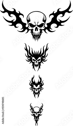 Tribal Skull and Flame Tattoo Designs vector bundle