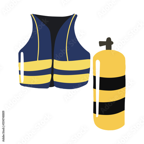Snorkling element design cartoon illustration. Diving elements for professional scuba divers and vacations. People swimming underwater with fish, sea ocean explorer, recent marine collection.diving