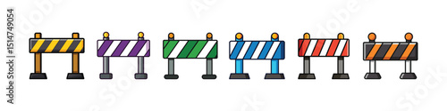 Road barrier icon showing construction or movable barriers, used for traffic control, safety, roadblocks and street work vector signage and design