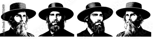 Four vector drawing of amish man in a hat