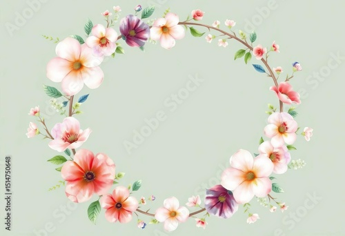 Elegant watercolor floral wreath with delicate blooms and greenery, perfect for wedding invitations,  card,  beautiful