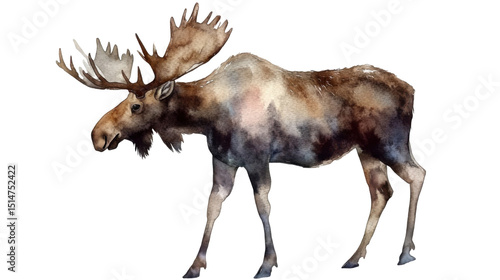Wallpaper Mural moose watercolor on white background Torontodigital.ca