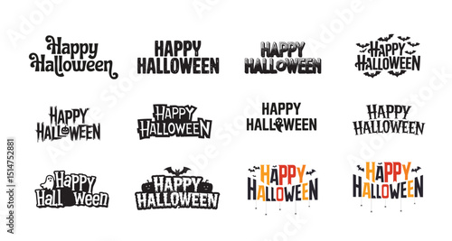Happy Halloween vector text banner illustration. Happy Halloween design, background graphic. Featuring black and orange bats suitable for placing over Halloween cards, social media and poster designs