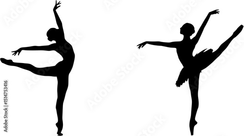 silhouette gymnast dancer, set of ballerina female flexible pose
