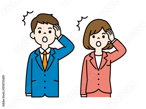 うっかりミスをする、ビジネスマンのシンプルなベクターイラスト素材＿男女セット＿カラー