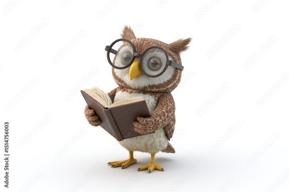 Obraz premium owl with glasses reading a book