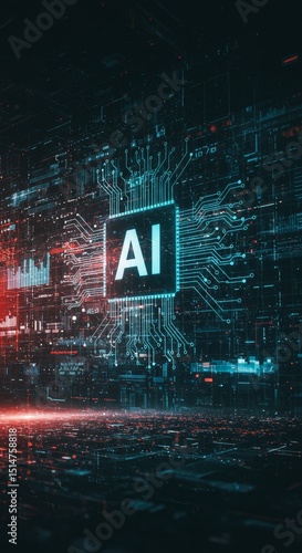 Abstract 3D AI Tech Digital Connection Background with Glowing Pixels