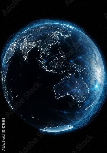 Abstract 3D Globe Earth with Digital Network Technology and Asia