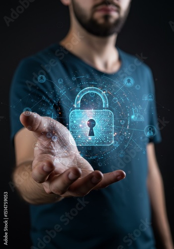 3d Security Digital Lock Protects Data Cyber Security In Dark Background