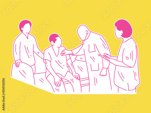 A doctor who is monitoring the condition of a patient accompanied by a nurse. Vector design