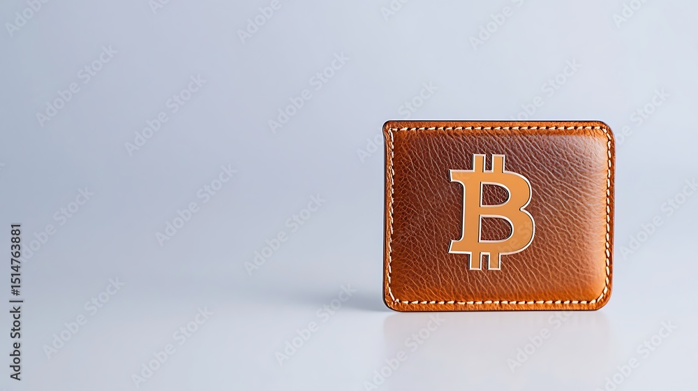 Obraz premium Brown Leather Bitcoin Wallet Cryptocurrency Symbol Digital Currency Finance Concept