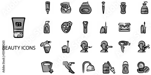 Beauty simple concept 24 hand drawn Grew color icons set .Vector illustration.