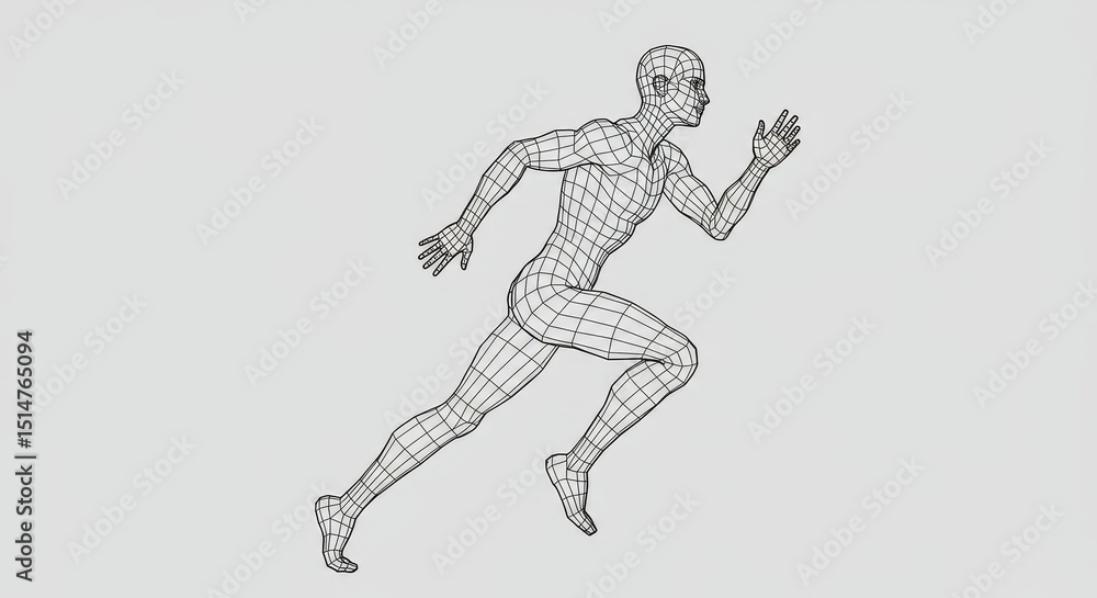Obraz premium Digital Illustration Runner Man in Motion Exercise Fitness White Background