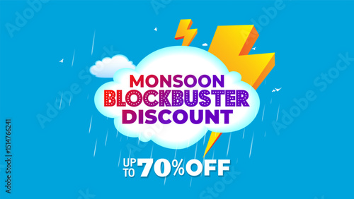 Rainy season cloudy background with Sale promo concept, monsoon blockbuster discount, deal and offer.