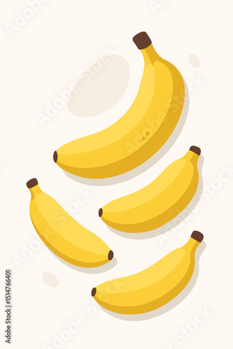 Fresh ripe yellow bananas vector illustration set. Healthy organic tropical fruit collection graphic design element. Sweet natural food, diet dessert for summer. Cartoon stylized bananas icon.