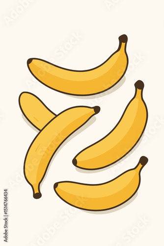 Banana fruit vector illustration. Yellow ripe bananas set. Healthy food graphic. Tropical fruit collection. Organic natural snack icon. Sweet delicious food. Simple flat design. Diet nutrition art.