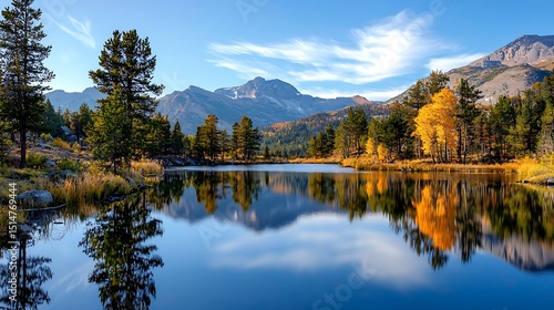 Fototapeta Naklejka Na Ścianę i Meble -  Scenic Lake Reflection in Fall in Mammoth Lakes, California