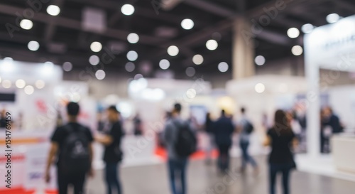 Blurred Trade Show Exhibition With Many People And Stands Photo
