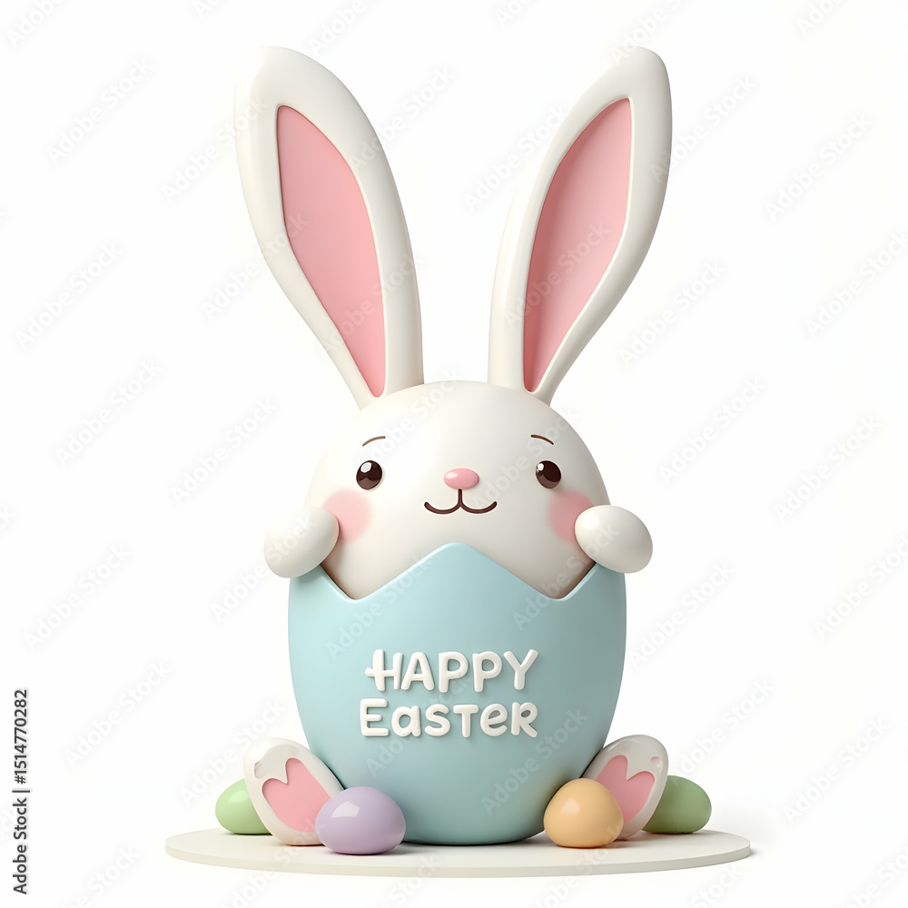 Obraz premium Cute Bunny Hatching From Easter Egg, Holiday Celebration